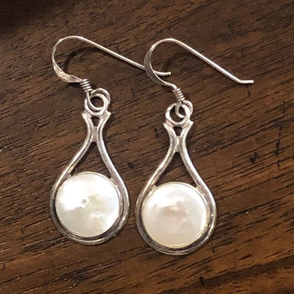 Vintage Sterling Silver Pearl Drop Dangle Earrings - Picture 1 of 5